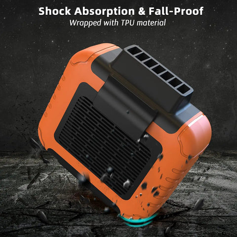 Shockproof orange exterior of 6000mAh Portable Waist Clip Fan With Necklace Mode, 23-Hour Battery Life, 6200RPM High Airflow