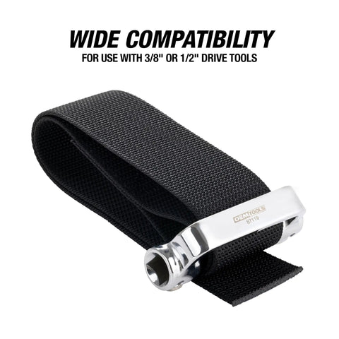 Oil Filter Strap Wrench 27 Inch Heavy Duty Nylon Tool For Oversized Filters Over 8 Inches Dual Drive Compatible With 3/8 And 1/2 Inch
