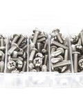 Top Shelf 100 Pcs 1/4-20 Unc Cross Recess Pan Head Machine Screw Bulk Kit In Durable 304 Stainless Steel Assorted Lengths 1/2 To 1 Inch Garage Essentials in clear organizer.