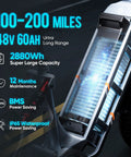 Heavy Duty 1200W Electric Fat Tire Bike For Adults With 48V 60Ah Battery 200 Mile Range full view of battery specs and features.