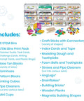 STEM Bins Comprehensive Classroom Set By Brooke Brown with 16 bins, manipulatives, and cards for elementary STEM activities.