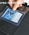 Inserting card into 9 Pocket Top Loader Card Binder for Trading Cards with double-sided pages and side-loading pockets