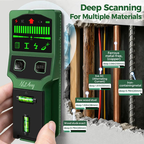 Big Time 7-In-1 Stud Finder And Wall Scanner With HD LCD Display To Pinpoint Wood Studs Metal Pipes And Live AC Wires Plus Laser Level And Bubble Gauge For Easy Peasy DIY Home Mods