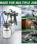 Heavy Duty Dual Head Paint Spray Gun With Knockout Twin Aluminum Cups, ideal for auto refinishing and furniture coating.