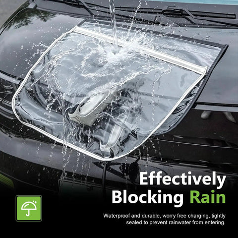 Hella Tough EV Charger Port Cover Ultra Durable Thickened PVC Waterproof rain guard blocking water on charging port.
