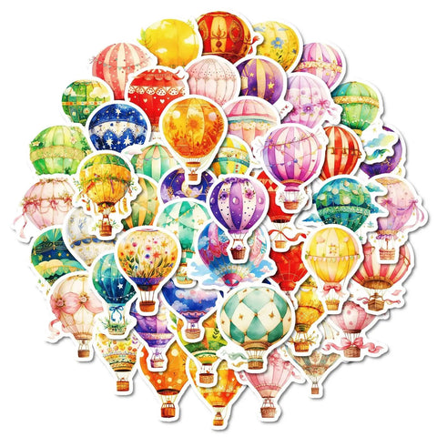 Watercolor Hot Air Balloon Sticker Pack Dope 50 Designs Waterproof Vinyl For Journaling Laptops Water Bottles Planners Scrapbooks.