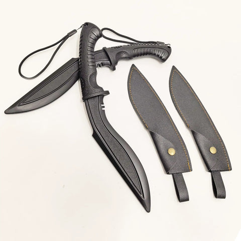 Plastic Practice Knife Set 12 Inch Polypropylene Nepalese Style Tanto Training Blades With PU Sheath Two Pack For Props And Martial Arts