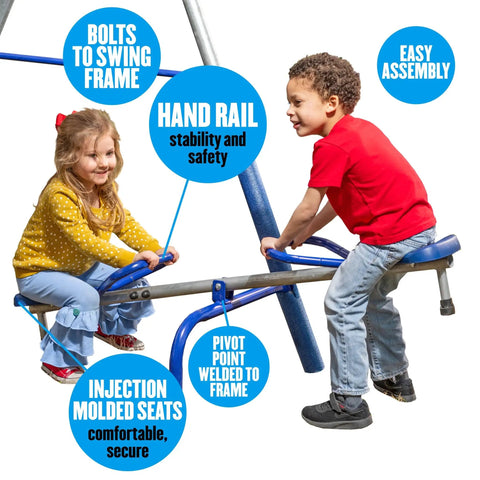 Backyard Swing Set With Seven Seats And Five Stations, Easy Assembly See Saw with Hand Rail, Non Slip Seats for Kids