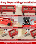 6 steps for using Heavy Duty Door Hinge Jig For Router Rock Solid 6061 Aluminum adjustable mortise template.