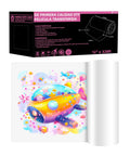 Unrolled premium double sided transfer film roll for direct to film printing with vibrant spaceship design, 12 inch by 328 feet.