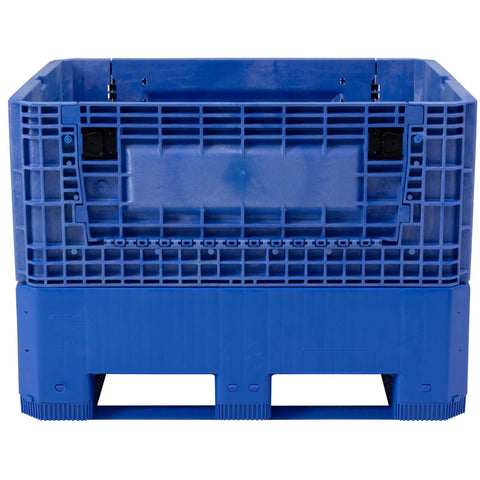 Heavy Duty Collapsible Bulk Box 48x40x33 Inch Plastic Storage Tote viewed from front showing durable design and drop doors.