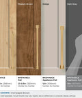 Comparison of Lintel appliance pulls in Champagne Bronze, featuring 18 inch center-to-center pull for paneled appliances, style BP37450CZ.