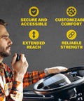 Retractable CB Mic Holder With 42 Inch Heavy Duty Cord Tether For Handheld Radios in truck cab, showcasing comfort and accessibility.