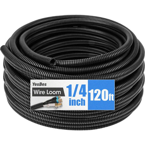 120 Ft One Quarter Inch Split Wire Loom Tubing Conduit Black High Quality Polyethylene Cable Protector for wiring management
