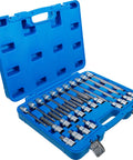 Grease Monkey Approved 26 Piece Half Inch Drive Spline Socket Kit With Long Knurled Shanks And Tough Satin Chrome Plating in blue case.