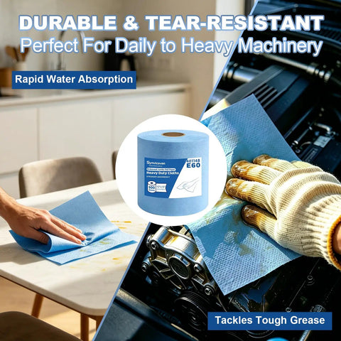 Top Tier Heavy Duty Embossed Jumbo Roll Industrial Cleaning Wipes Super Absorbent Lint Free Workhorse Cloths Solid For Oil And Grease Removal 10 By 15 Inches 500 Sheets on table and cleaning machinery.