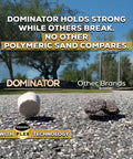 Comparison of Dominator 10 Pound Natural Ivory Polymer Sand With Ceramic Flex Technology and other brands on pavement.