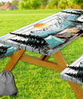 Three Piece Picnic Table Cover Set With Bench Covers And Bag Waterproof Windproof Fitted Tablecloth With Elastic Edge For Indoor Outdoor Use Easy Cleanup For Garden And Camp Fits 60 To 96 Inch Tables on wooden picnic table