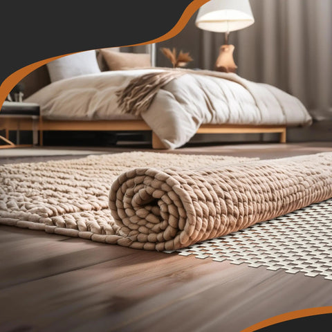 Non Slip Rug Pad Roll 2 Ft By 60 Ft For Runners And Large Rugs Strong Suction Anti Slip Gripper For Hardwood Floors displayed under a rolled rug