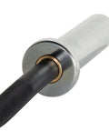 Close-up of Olympic EZ Curl Bar For Home Gym Workouts, showing durable chrome sleeves and knurled 28 mm grip.