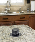 Pop Up Countertop Power Outlet With Two Tamper Resistant Sockets Surface Or Flush Mount No Sweat Install Black Finish For Kitchens on granite countertop.
