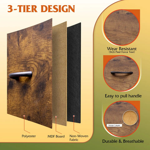 Image of 3-tier design for Fabric Dresser With Five Drawers And Wood Top, showing polyester, MDF board, non-woven fabric layers.