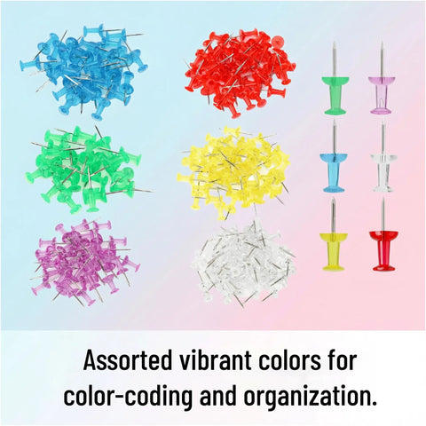 Bulk Assorted Push Pins For Bulletin Boards Featuring Hella Bright Plastic Heads And Sharp Metal Tips That Gonna Keep Your Notes Secure And Organize Your Space Like A Pro in vibrant colors.