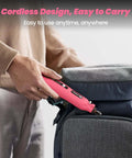 HARDELL mini cordless rotary tool in pink used on a backpack side view