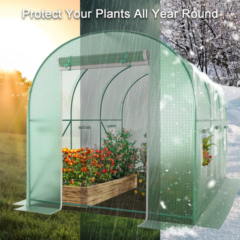 Walk In Greenhouse 10x7x7 Feet Heavy Duty Tunnel Green House For Outdoors Portable Winter Hot House With Metal Frame And Roll Up Zipper Door Screen Windows Ideal For Year Round Plant Growth