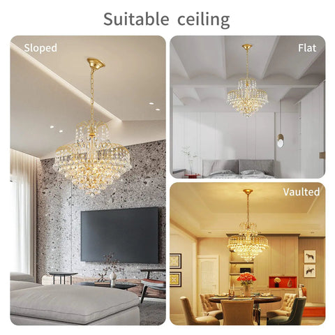 Dope Crystal Chandelier Pendant Flush Mount Light With Gold Finish for sloped, flat, and vaulted ceilings