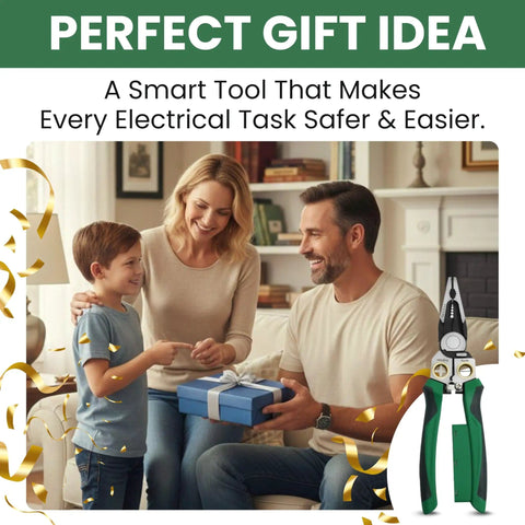 Family gifting a 8 In 1 Wire Stripper With Voltage Tester And Crimping Tool For Electricians All In One Wire Cutter And Electrical Tester Set under gift idea banner.
