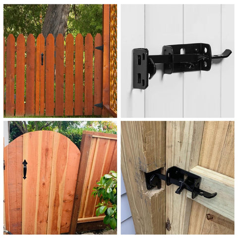 Heavy Duty Gate Latch And 9 Inch Handle Kit Self Locking Steel Gate Lock Hardware for Wooden and Vinyl Fence Swing Outdoor Gate Black Finish With Screws