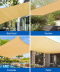 10x13 Ft Beige Sun Shade Sail Rectangle UV Block Canopy installed in backyard, garden, poolside, and patio.