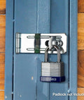 Heavy Duty Swivel Hasp With Turning Padlock Mount Hidden Mounting Screws on a blue door