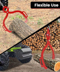 Red 28-inch log tongs with dual serrated claws for heavy log grappling