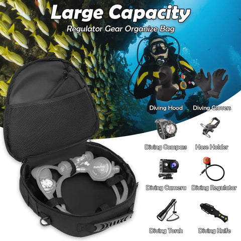 Scuba Regulator Bag With Adjustable Shoulder Strap Tactical Style Protective Storage For Regulator Octopus Gloves SMB in use