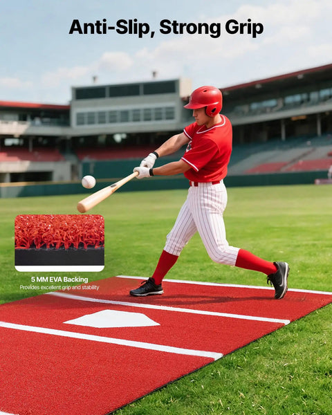 Baseball and Softball Batting Mat With Home Plate For Indoor Outdoor Practice, 12x6ft Anti Fade Turf, Slip Resistant Design