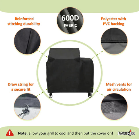 Heavy Duty Waterproof Pellet Grill Cover For Backyard Beast 1200 And RT 1000 Wood Pellet Grills displaying features and fabric