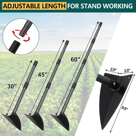 Triangle Hoe Gardening Tool With 9.5 Inch Wide Blade For Deep Weeding And Root Removal 60 Inch Long Handle demonstration