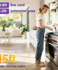 Portable Handheld Steam Cleaner And Detail Steamer For Cars And Tile Floors in a kitchen, featuring 15ft reach with extension hose.