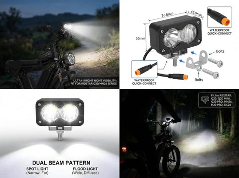 Super Bright 20W 6500K LED Headlight For Electric Bikes And ATVs Waterproof Front Light With Universal 3 Pin Connector Ready For 12V To 60V Rides And Motorcycles