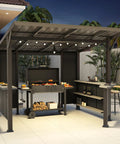 10x10 Hardtop Grill Gazebo with Storage Shelves and Expansion Platform Durable Galvanized Steel Lean-To Canopy Outdoor BBQ Shelter