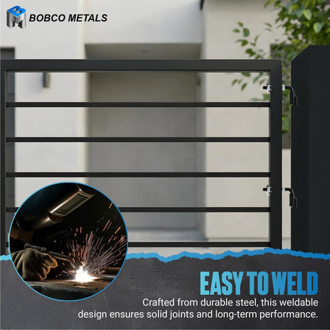 Heavy Duty 5/8 Inch Weld On Gate Hinges For Driveway And Fence Gates, Steel With Rust Resistant Black Powder Coat Finish, Built Tough For Outdoor Use, 4 Pack, Each Pair Supports Up To 300 Lb on welded black metal gate frame