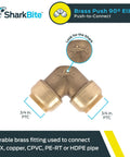 Three Quarter Inch 90 Degree Brass Push To Connect Elbow Plumbing Fitting For PEX Copper CPVC PERT HDPE Pipe Quick Install