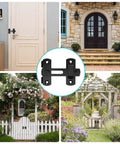 Four Pack Black Stainless Steel Sliding Barn Door Latches Featuring A 180 Degree Flip Bolt Setup And Hella Smooth Corrosion Resistant Coating For Super Solid Everyday Security That Keeps Your Home Locked And Loaded Always, shown on various doors.