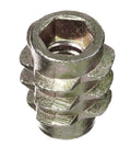 Zinc Hex-Flush Threaded Inserts For Soft Wood, 10-24 Internal Threads, 0.512 Inch Length, Hex Drive, close-up view