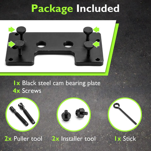 Inner Cam Bearing Installer And Puller Tool For Harley Twin Cam 88 96 103 110s, shown with components and black finish