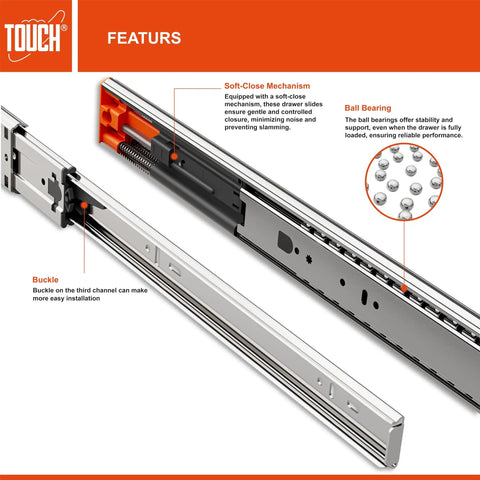 8 Inch No Slam Soft Close Drawer Slides Set Heavy Duty Side Mount Ball Bearing Rails For Kitchen Dresser Cabinet 100 Lb Capacity