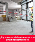 Disto D2R Laser Distance Meter With 490 Ft Range Bluetooth 4.2 NFC Data Transfer To Disto Plan App Smart Horizontal Add Subtract Volume 30 Memory 4 Line Display Intelligent End Piece IP54 Indoor Use Go To Workhorse used on a construction site