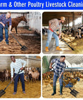 Heavy Duty Metal Sand Sifter Shovel With Long Detachable Aluminum Handle used for farm and poultry livestock cleaning.